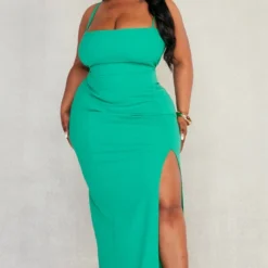 Robe Fendue Mi-longue Crêpée Vert Vif