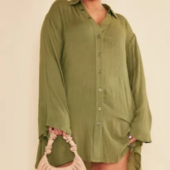 Plus Robe Chemise Crêpée Vert Olive -Jolie Vêtue Soldes Magasin 4cb5f99b5263130189d7a101ecea76e06ee15796 cnd4914 3