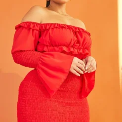 Plus Robe Moulante En Mousseline De Soie Rouge Effet Froncé -Jolie Vêtue Soldes Magasin 4cc9c41eae19689fd632cecb052bc6722e4325d8 cmw4172 4