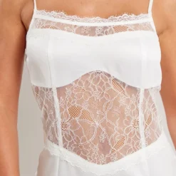 Robe Fendue Longue Blanche Satinée à Parties En Dentelle Et Bretelles -Jolie Vêtue Soldes Magasin 4d14acd5f1a7add984f44d9c775f57ad462282c0 cne2684 4