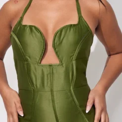 Petite Mini Robe Satinée Vert Olive Foncé à Corset -Jolie Vêtue Soldes Magasin 4d6f1ac56c13069e0b09e8dfa67c6dd7eb90949a cnd0139 4