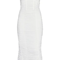 Robe Mi-longue En Mesh Blanc Froncé à Armatures Et Bretelles -Jolie Vêtue Soldes Magasin 4d7751ac8068a4c2e903445280e07f381709f12f cne3001 5