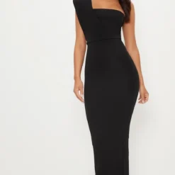 Robe Longue Noire à Bretelle Asymétrique