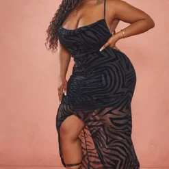 Plus Robe Mi-longue Froncée Dévorée Noire à Col Bénitier -Jolie Vêtue Soldes Magasin 4e603d704b6445a689f4cc5d25b110b86273d712 cmy4214 4