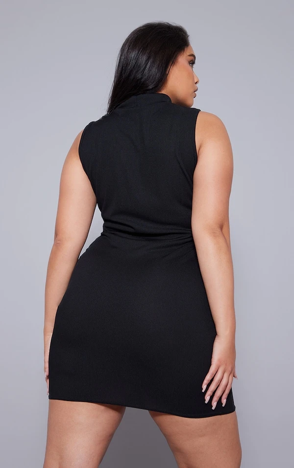 Plus Robe Moulante Côtelée Noire à Col Montant Et Découpes 4 Plus Robe Moulante Côtelée Noire à Col Montant Et Découpes – Image 2