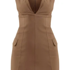 Robe Moulante Décolletée Kaki Sans Manches à Détail Poches -Jolie Vêtue Soldes Magasin 4ed68facb813eccc7bc0b1afbeedaef00941052e cne1404 5