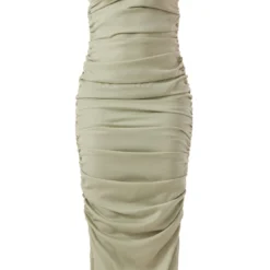 Robe Longue Froncée Satinée Vert Sauge à Bretelles Et Détail Buste -Jolie Vêtue Soldes Magasin 4f6ff3a541d7f802ac367b10878173c4f9c03a85 cnd5875 5