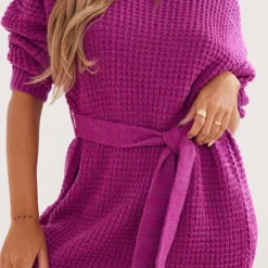 Robe Pull En Maille Tricot Gaufrée Violette -Jolie Vêtue Soldes Magasin 4f7382b0d2d05a00acfa4590027182455100a9ec cnd2080 4
