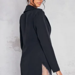 Robe Blazer En Maille Tissée Noire à Ourlet à Franges Strassées -Jolie Vêtue Soldes Magasin 4fc0d4feb06ee065294a05fa8d744d33d91b67f5 cnd9128 2