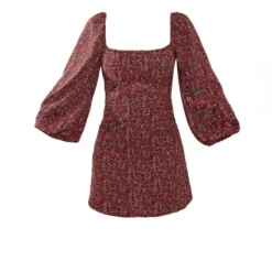 Robe Droite Col Carré Et Manches Bouffantes Rouge à Petites Fleurs -Jolie Vêtue Soldes Magasin 4ffad32378692126cd45209da38472db9aa4f17f cnc2850 5