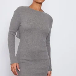 Robe Moulante Côtelée Grise à Dos Ouvert Et Col Montant -Jolie Vêtue Soldes Magasin 501bb036982e4a67f4dbfb4e54dd519a5aa0b31a cnd1329 2