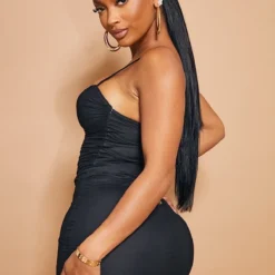 Shape - Robe Moulante Noire à Bretelles Fines Et Maille Froncée -Jolie Vêtue Soldes Magasin 503cb99fabc50bc76f6a46496d8e4e51dd7b9d57 cly0082 3