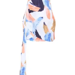 Robe Moulante Bustier Satinée Blanche Imprimé Abstrait Drapée à Détail Jupe -Jolie Vêtue Soldes Magasin 50c1626f046efe963e54488db6ead595deb41c08 cnd2200 5