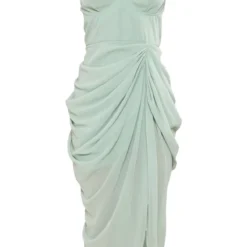 Petite Robe Mi-longue Drapée Vert Sauge à Armatures -Jolie Vêtue Soldes Magasin 50cef50d35bc4499acfcc9508f475f756a296b44 cne9486 5