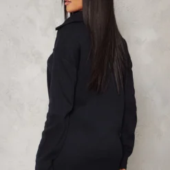 Tall Robe Pull Oversize Noire Côtelée à Col Montant Et Demi Zip -Jolie Vêtue Soldes Magasin 50f79e2a39a771de7504b417b58d209ed18ec09b cnd9791 2