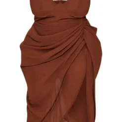 Plus Robe Mi-longue Drapée Chocolat à Armatures -Jolie Vêtue Soldes Magasin 50f96f77d3d09fc1869c865b180d53ed31c87b8f cne9098 5