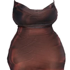 Plus Robe Moulante En Mesh Chocolat Imprimé Effet Satiné à Col Bénitier -Jolie Vêtue Soldes Magasin 51469623386927d983c2624809db844f4772575f cnc9641 5