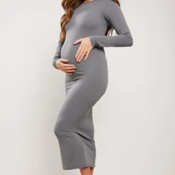 Maternité Robe De Grossesse Longue Gris Clair Sculpt Luxe à Manches Longues -Jolie Vêtue Soldes Magasin 5152132c960952bb822f7cf6cf8cc8e1330be643 cnd3250 3