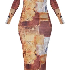 Tall Robe Mi-longue Marron à Imprimé Jean Et épaules Dénudées -Jolie Vêtue Soldes Magasin 516e572da0f21c5853c6c67670be2ebcd88475a1 cnd3417 5