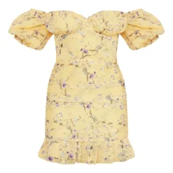 Robe Moulante Froncée En Mousseline De Soie Jaune Fleurie à Col Bardot Et Manches Bouffantes -Jolie Vêtue Soldes Magasin 51dd6bb6985052d89b05172d72e92be0524bc5c3 cmy8573 6