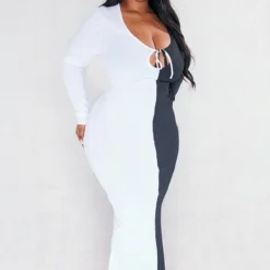 Plus Robe Longue Noire à Deux Tons -Jolie Vêtue Soldes Magasin 52a5efbef47a2f64cd13b6bae1e295dcedcec732 cnd7337 3