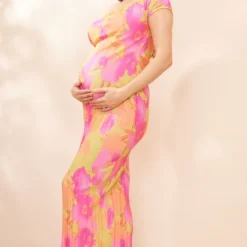 Logic Maternité Robe De Grossesse Longue Plissée Fleurie Orange à Col Bardot -Jolie Vêtue Soldes Magasin 52cb9baff289630c207766cc4854eadd90060ff4 cnf1308 3