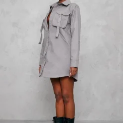 Robe Chemise Cargo Gris Anthracite à Poches Et Ceinture -Jolie Vêtue Soldes Magasin 52ebc9f41b43b4e75f5c2926a95b503b60e3be3e cnb9653 3