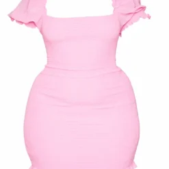 Plus Robe Moulante Froncée Rose à Manches Bouffantes -Jolie Vêtue Soldes Magasin 52fe82a03b63728dfec64735bbf67e9eb5cf69c9 cms1052 6