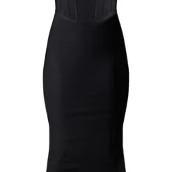 Robe Mi-longue Noire à Détail Corset Bandage -Jolie Vêtue Soldes Magasin 532f6931219510720ec0a4f062ee1fabe376efa4 cnb7996 5