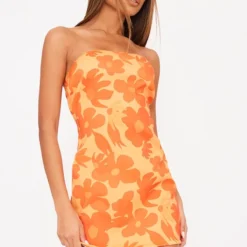 Robe Bustier Orange Fleurie
