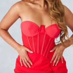 Shape Robe-corset Mi-longue Sans Manches Rouge à Fronces -Jolie Vêtue Soldes Magasin 538d8c0c8875c8d2f7f6754b36bc79199e5369f5 cne8584 4