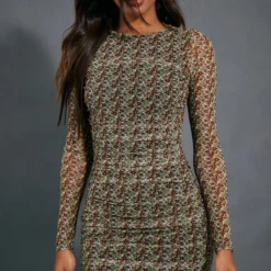 Robe Moulante En Mesh Kaki Imprimé Petites Fleurs à Détail Froncé -Jolie Vêtue Soldes Magasin 53ae4a958b4ee23ac48c9af7106c6202af65e5a5 cnb9628 4