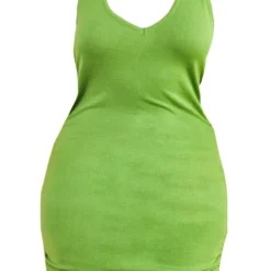 Plus Robe Dos Nu Col En V En Maille Vert Vif à Fronces -Jolie Vêtue Soldes Magasin 53d862879e5b5eadce0cdc7bf80c92f9a42e6968 cmw2984 6