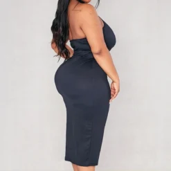 Plus Robe Mi-longue Noire à Col Haut -Jolie Vêtue Soldes Magasin 540f4422c84df66f21952b7259e5d535f442b5b5 cnc9677 2