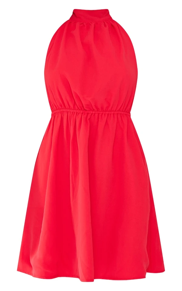 Robe Droite Rouge à Taille élastifiée Et Col Montant 7 Robe Droite Rouge à Taille élastifiée Et Col Montant – Image 5