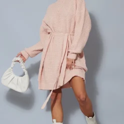 Robe Pull Rose Tendre En Maille Tricot Douce à Ceinture -Jolie Vêtue Soldes Magasin 5418bb9ac3b58b4f31e984702dfd1171dcd9857a cmu0230 4 1