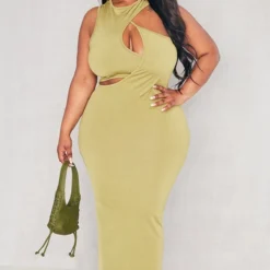 Plus Robe Mi-longue Vert Olive Découpée à Dos Nageur -Jolie Vêtue Soldes Magasin 54239e9ae7568c8fec9193ead528393c6ad1a6f0 cnd2471 1