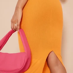 Robe Mi-longue En Maille Côtelée Orange à Dos Nageur -Jolie Vêtue Soldes Magasin 543103edcb4e7d45fc81011b65efeb5ca3628efd cmz5812 5