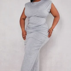 Plus Robe Longue Gris Chiné à épaulettes Froncée Sur Le Côté -Jolie Vêtue Soldes Magasin 5472ea3530212457d7ecac6d31cc42da333fd182 cnc5214 3