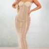 Robe Longue Bustier En Mesh Nude à Crochets Et Oeillets Détail Coutures