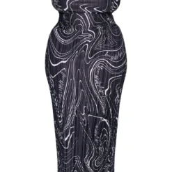 Plus Robe Longue Plissée Imprimé Tourbillons Noirs à Col Bénitier -Jolie Vêtue Soldes Magasin 54c0c3293badd6ba4c2e5eb6ed7fb64374121509 cnb9041 5