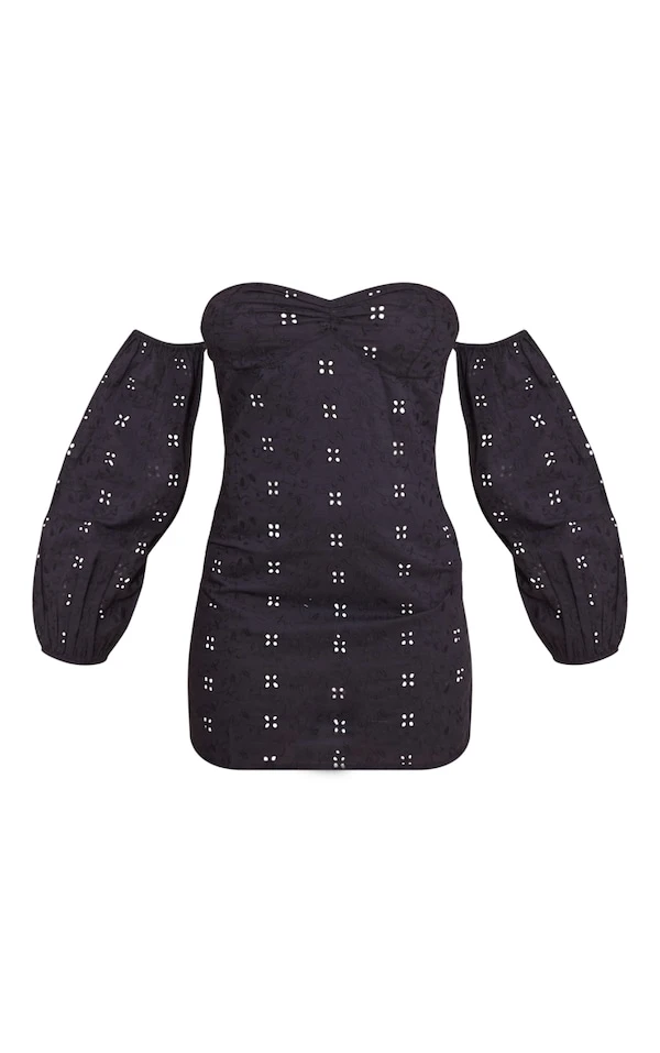 Robe Droite En Broderie Noire à Col Bardot Et Détail Buste 7 Robe Droite En Broderie Noire à Col Bardot Et Détail Buste – Image 5