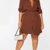 Plus Robe Blazer Chocolat à Taille Nouée
