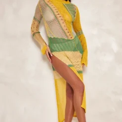 Tall Robe Longue Déchirée En Maille Tricot Ajourée Jaune à Fente Sur Le Côté -Jolie Vêtue Soldes Magasin 554512dbb3b7e8332d19eb9e4c7ece2192ffcbb2 cnd0303 3