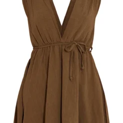 Robe Droite Kaki Effet Lin Sans Manches à Lien Noué Sur La Taille -Jolie Vêtue Soldes Magasin 5572a9622f2de234b824614c736e15e769b60f2c cmz1785 6