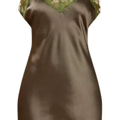 Petite Robe à Fines Bretelles Satinée Vert Olive à Bordures En Dentelle -Jolie Vêtue Soldes Magasin 55a5d34ce8b7221eca4c3b528ae3c7030149c4a7 cnd3152 5