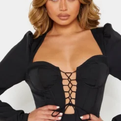 Robe Moulante Manches Longues Noire à Armatures Et Laçage -Jolie Vêtue Soldes Magasin 55d226f263140a6d76616872b600b6a82df9a125 cmf8543 5