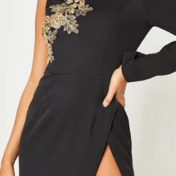 Robe Longue Noire Asymétrique à Col Haut Et Broderies -Jolie Vêtue Soldes Magasin 55f71deda1c734160817d3685ffe5d5a8ceee02f cly2727 5