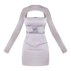 Robe Moulante Satinée Argentée Lacée à Corset Et Manches Longues En Mesh -Jolie Vêtue Soldes Magasin 56000d1d2c81b1caf2743f2bcbca716ac258bdf1 cnc7814 5