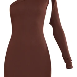 Robe Asymétrique Moulante Côtelée Marron Chocolat -Jolie Vêtue Soldes Magasin 562e2c707054c81385eb662a1580d2f8402efff5 cnc2642 6